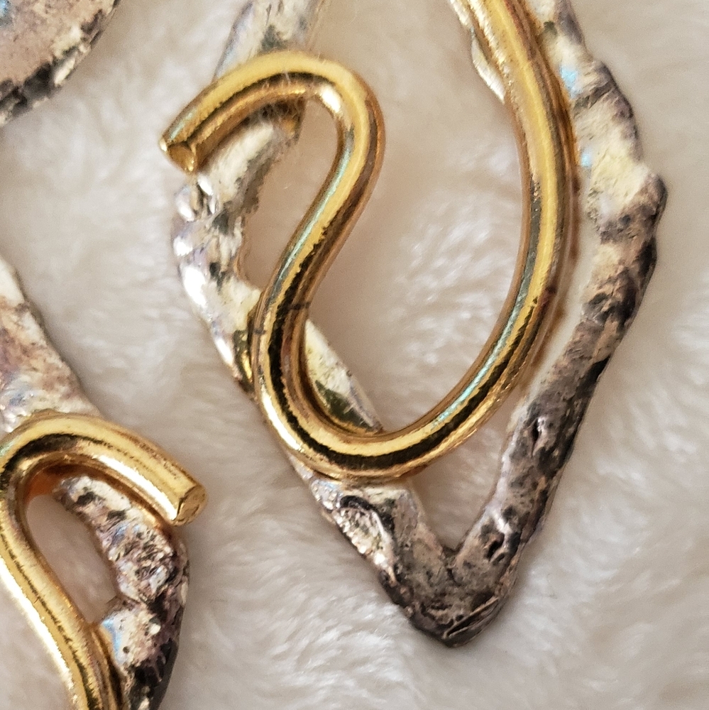 Distinctive Gold and Silver Clip-on Statement Earrings with Unique Design - Picture 5 of 5